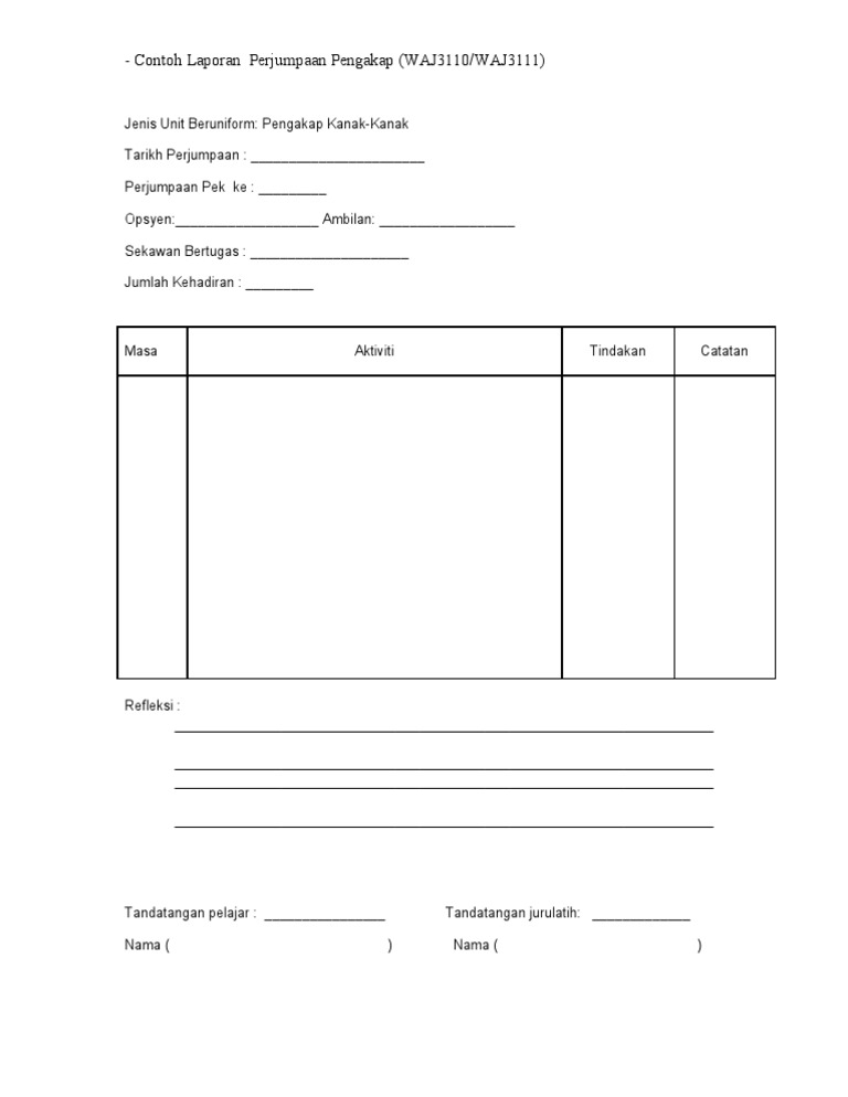 Contoh Format Laporan Mingguan