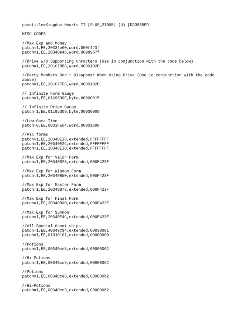 Kingdom Hearts II Cheat Codes Guide | PDF