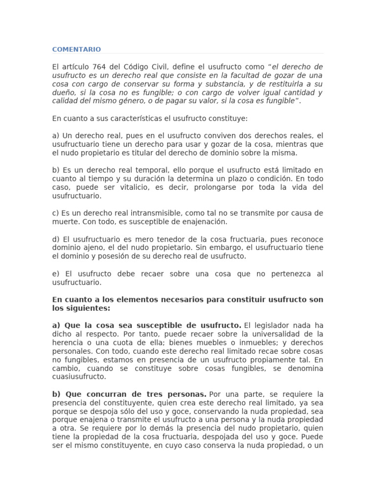 Usufructo: Definición y Características | PDF | Conceptos legales ...