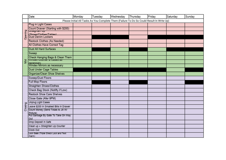 Weekly Store Cleaning Checklist | PDF