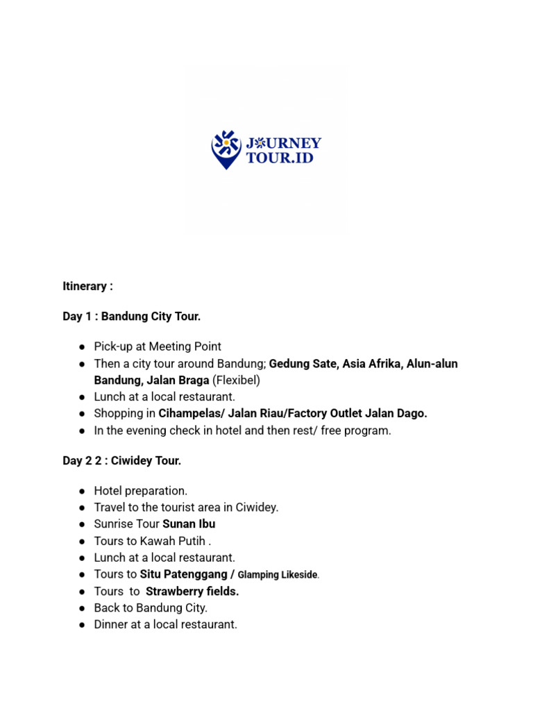 Bandung and Ciwidey Tour Itinerary | PDF