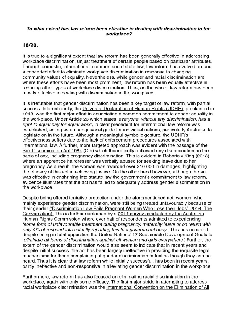 Effectiveness of Law Reform on Workplace Discrimination | PDF ...