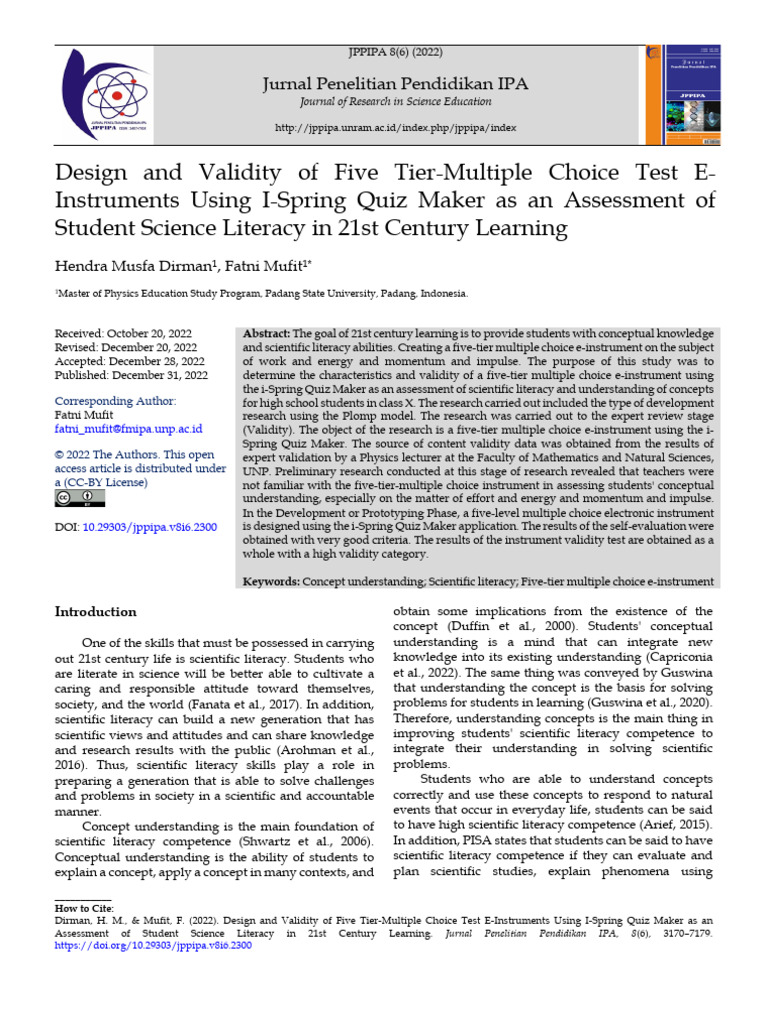 Disain Dan Validitas E-Instrument Five Tier-Multip | PDF | Educational ...