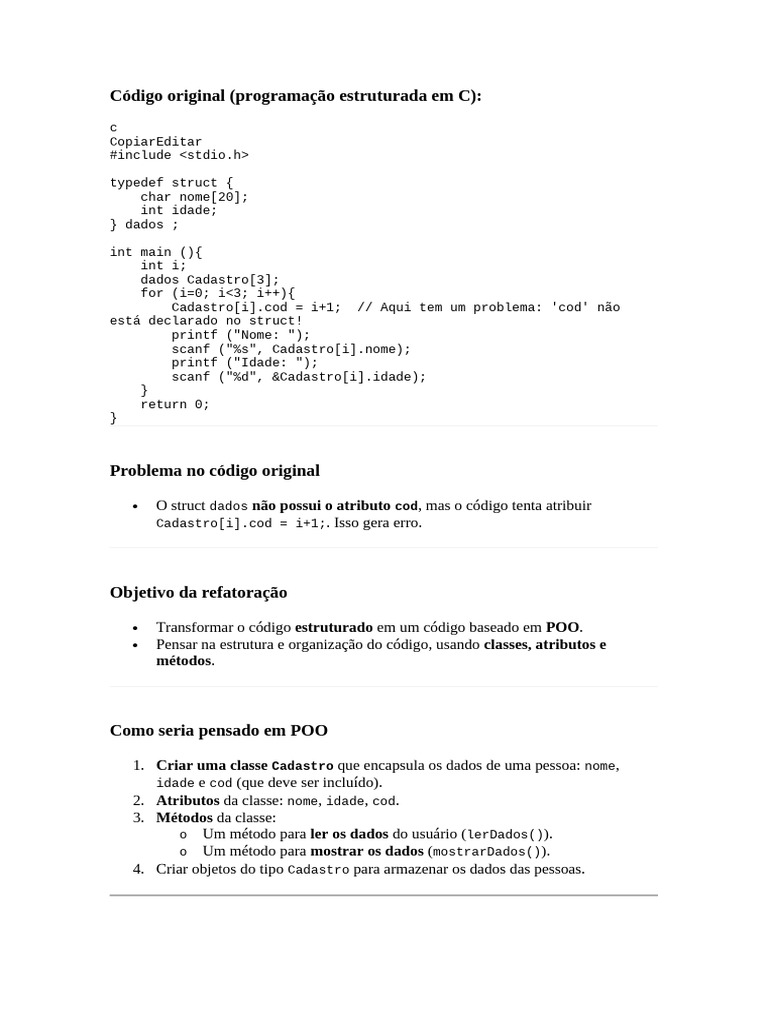 Refatoração de Código C para POO C++ | PDF | Programação de ...