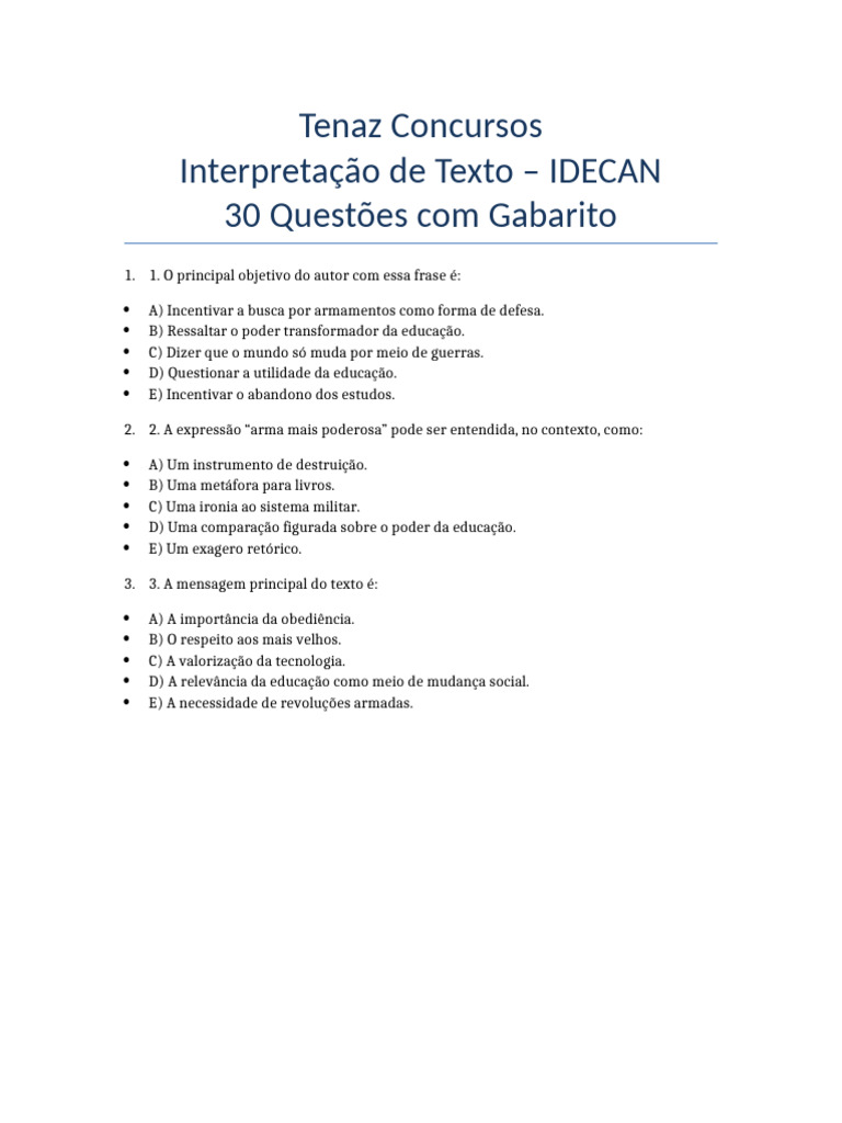 Questões de Interpretação IDECAN | PDF