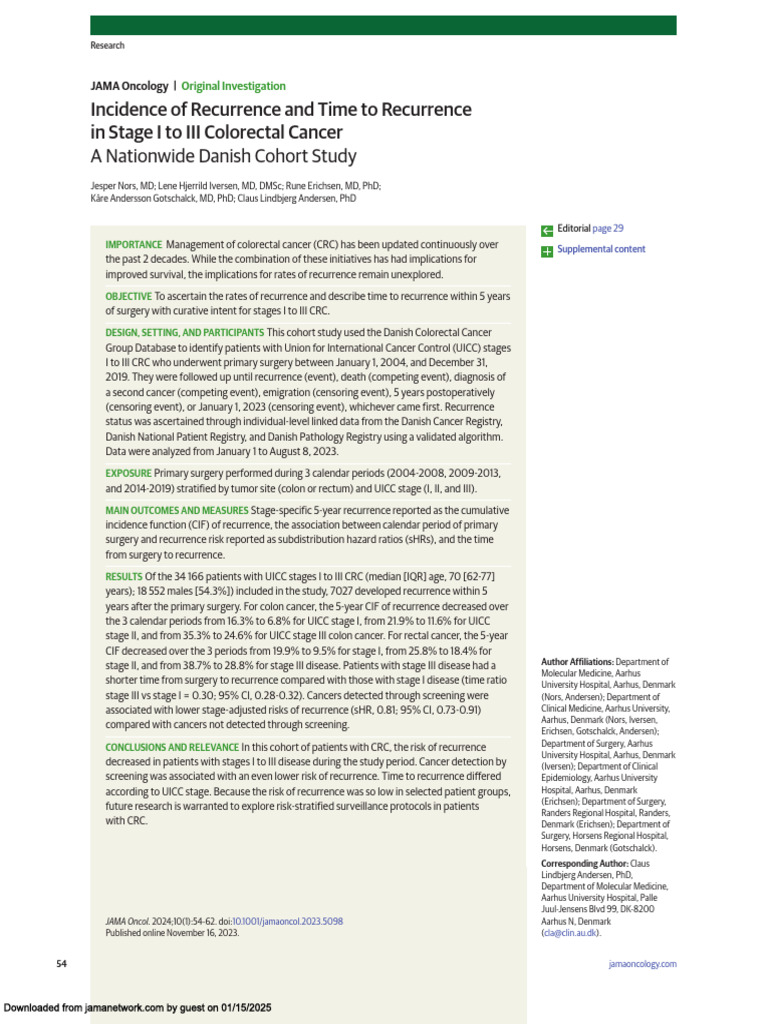 Recurrence CRS | PDF | Colorectal Cancer | Cancer