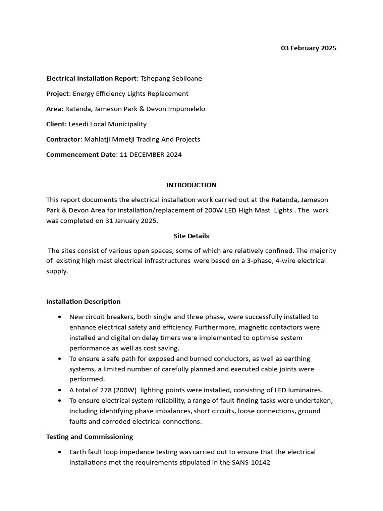 Electrical Installation Report: LED Lights | PDF | Electrical Wiring ...