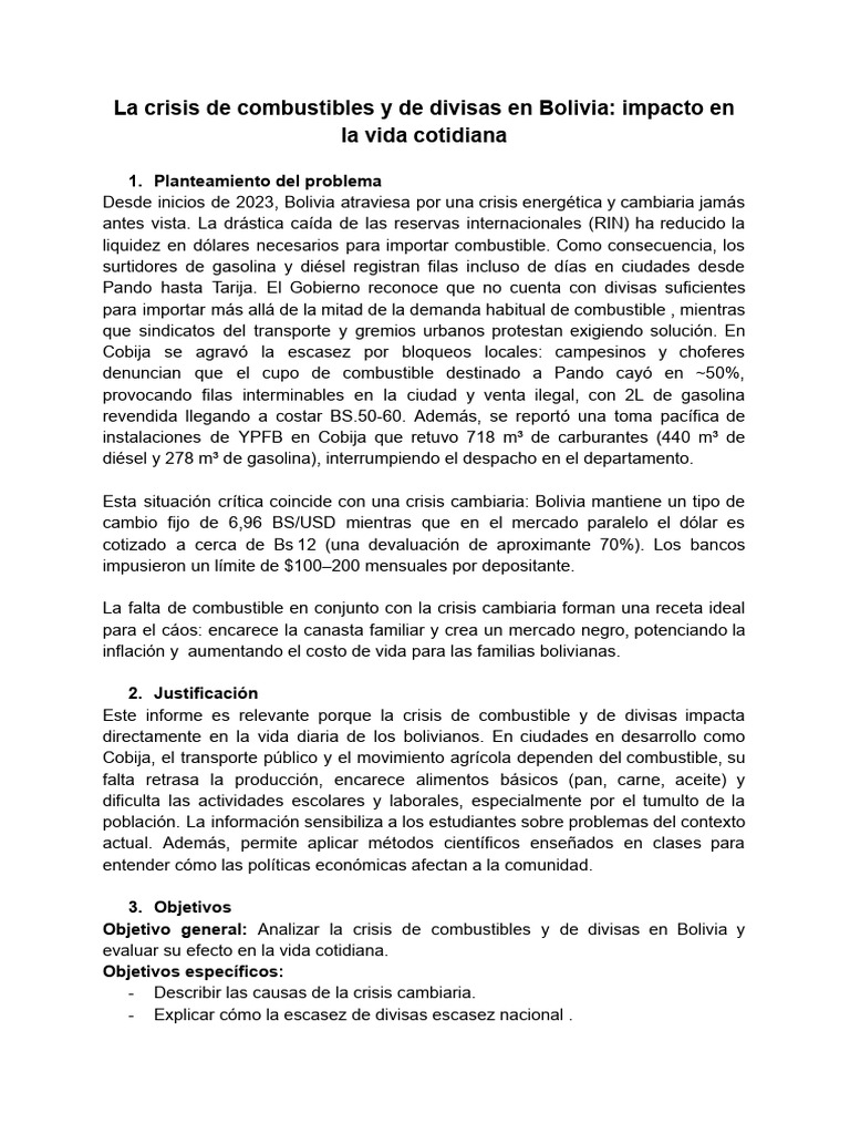 Crisis cambiaria y escasez de combustible en Bolivia | PDF | Inflación ...
