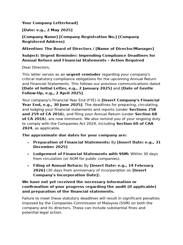 Annual Return & Financial Statement Deadlines | PDF