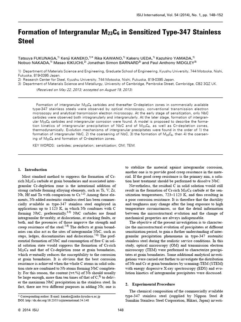 M23C6 Carbide Formation in Type-347 Steel | PDF | Stainless Steel | Steel