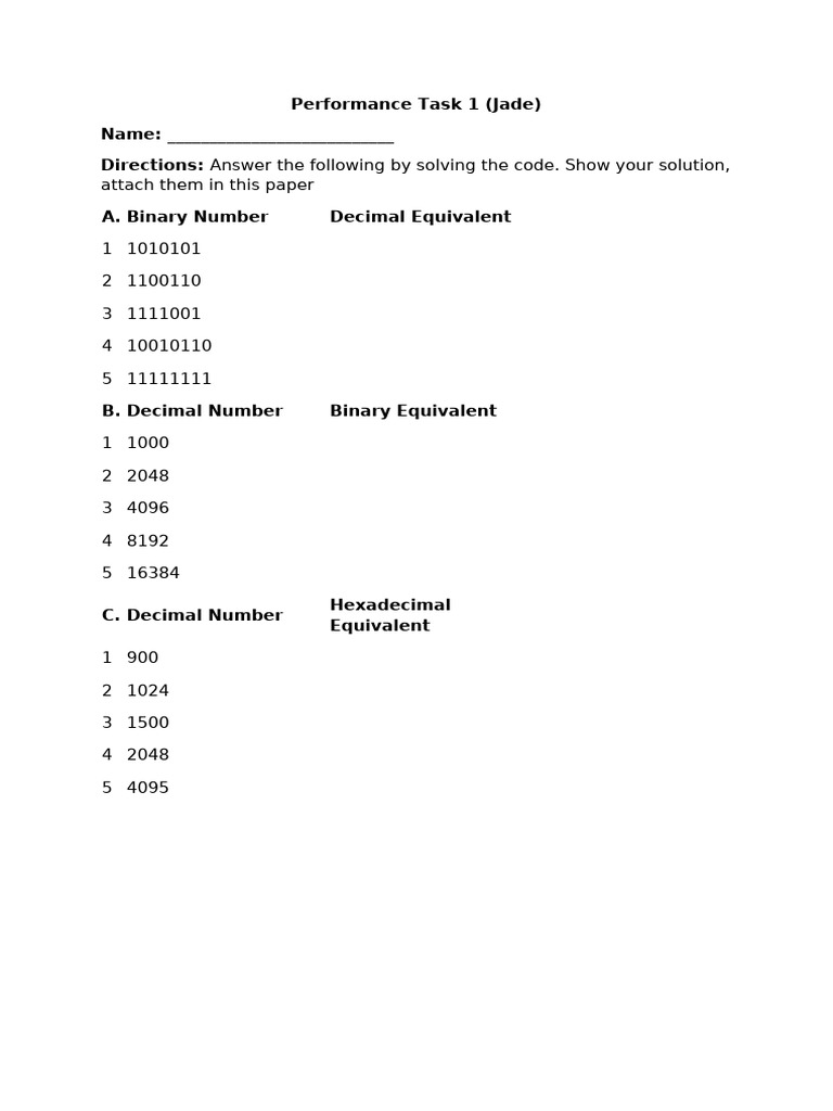 Binary, Decimal, and Hexadecimal Conversions | PDF