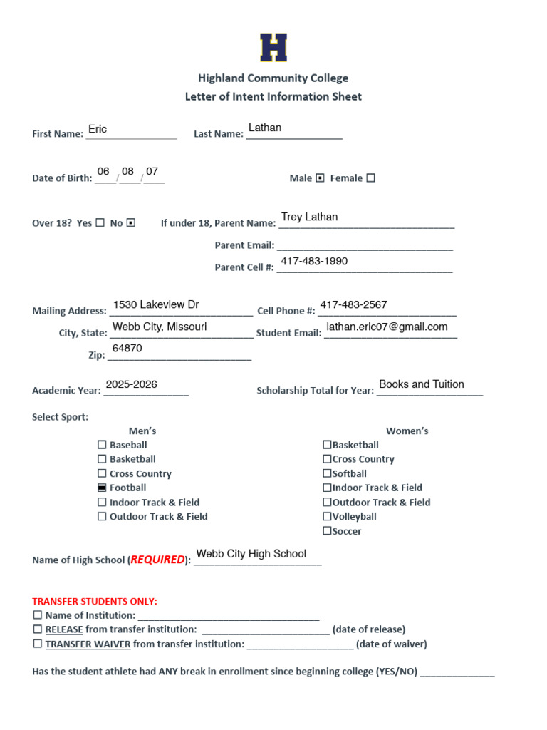 Eric Lathan LOI | PDF
