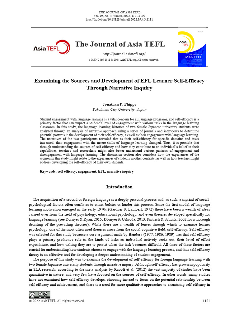 EFL Learner Self-Efficacy Insights | PDF | Self Efficacy | Behavior ...