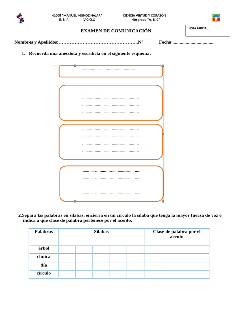 Examen de Comunicación 4to Grado | PDF