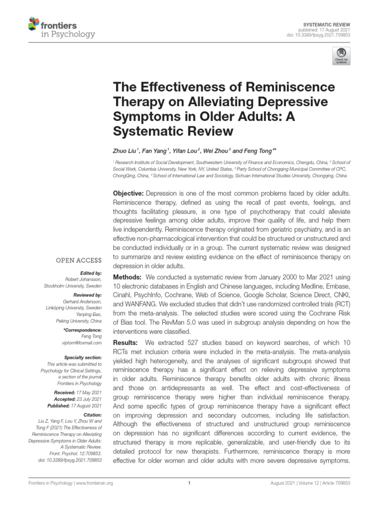 Reminiscence Therapy for Older Adults | PDF | Major Depressive Disorder ...