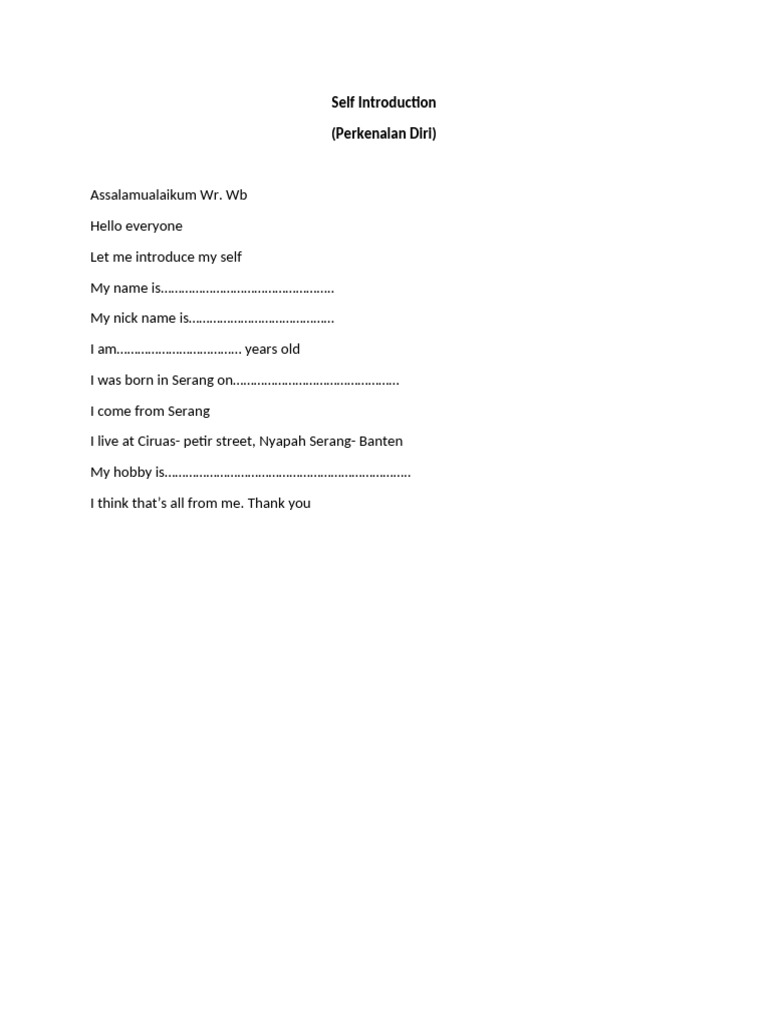 Student Self Introduction Template | PDF