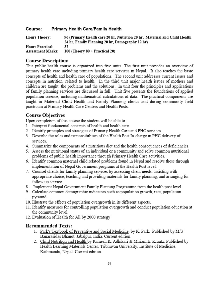 Primary Health Care Course Overview | PDF | Breastfeeding | Nutrition