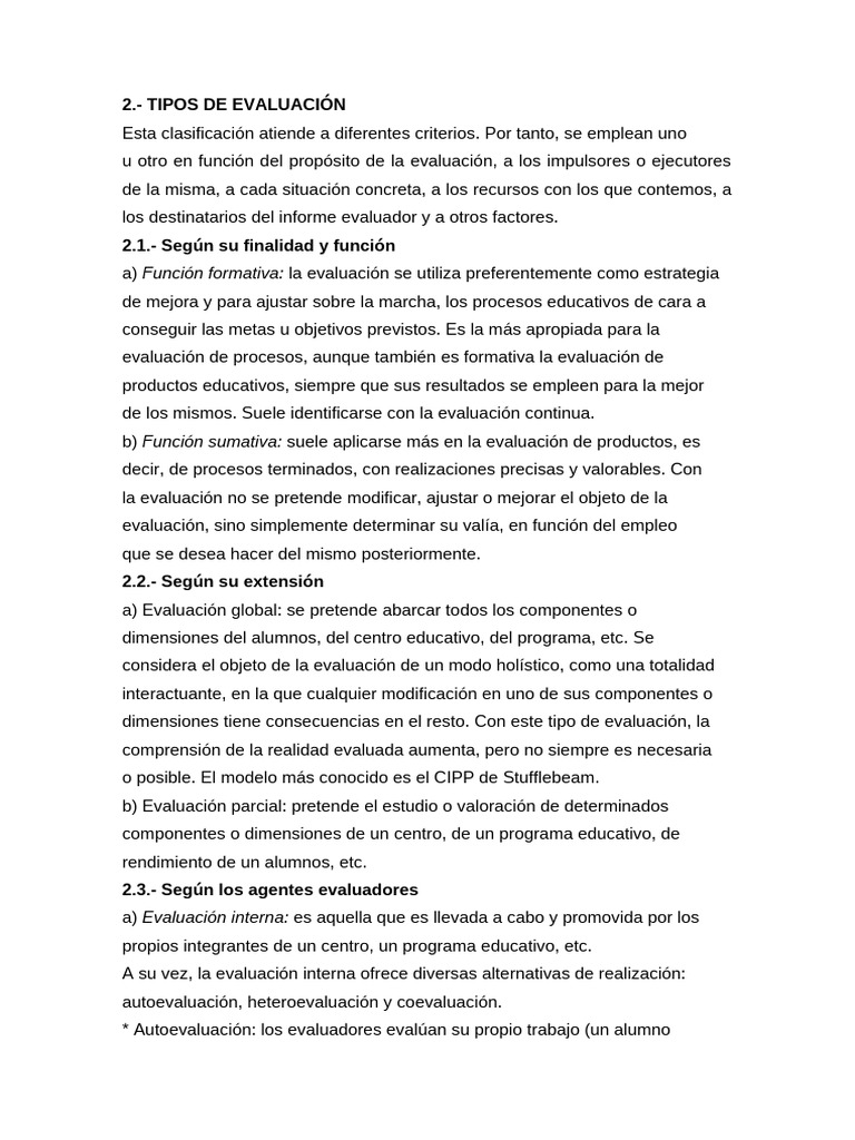 Tipos de Evaluación Educativa y Métodos | PDF | Evaluación | Caso de ...