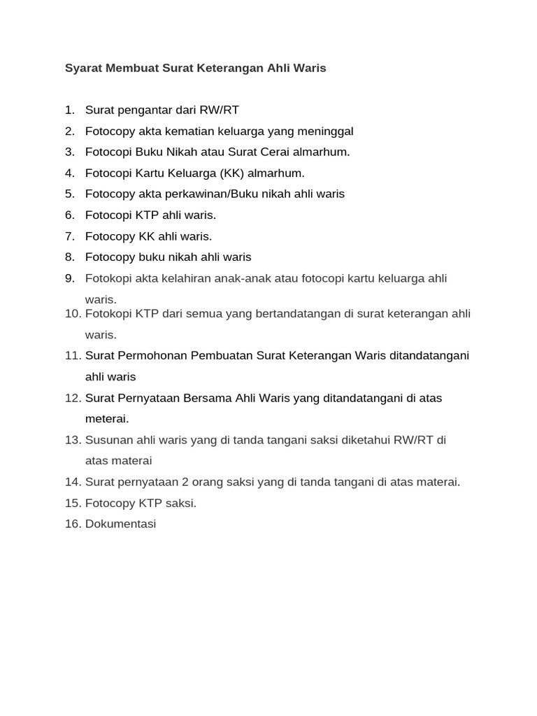 Syarat Surat Keterangan Ahli Waris | PDF