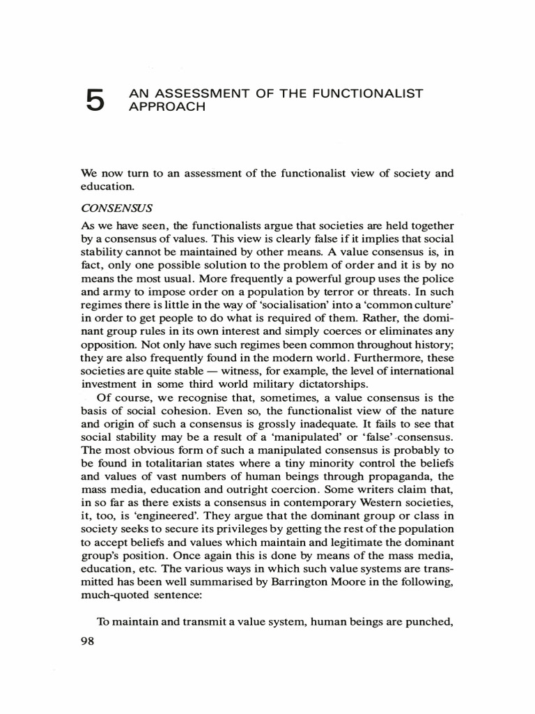 An Assessment of The Functionalist Approach | PDF | Sociology | Society