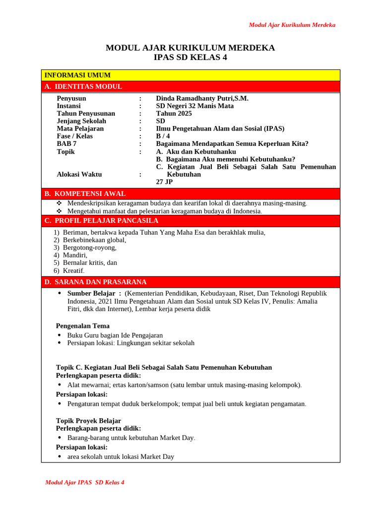Modul Ajar IPAS Kelas 4 Kurikulum Merdeka | PDF
