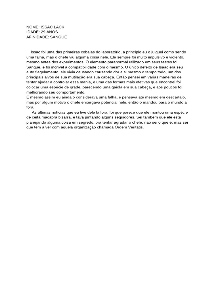 Experimentos com Issac Lack e a Ordem Veritatis | PDF