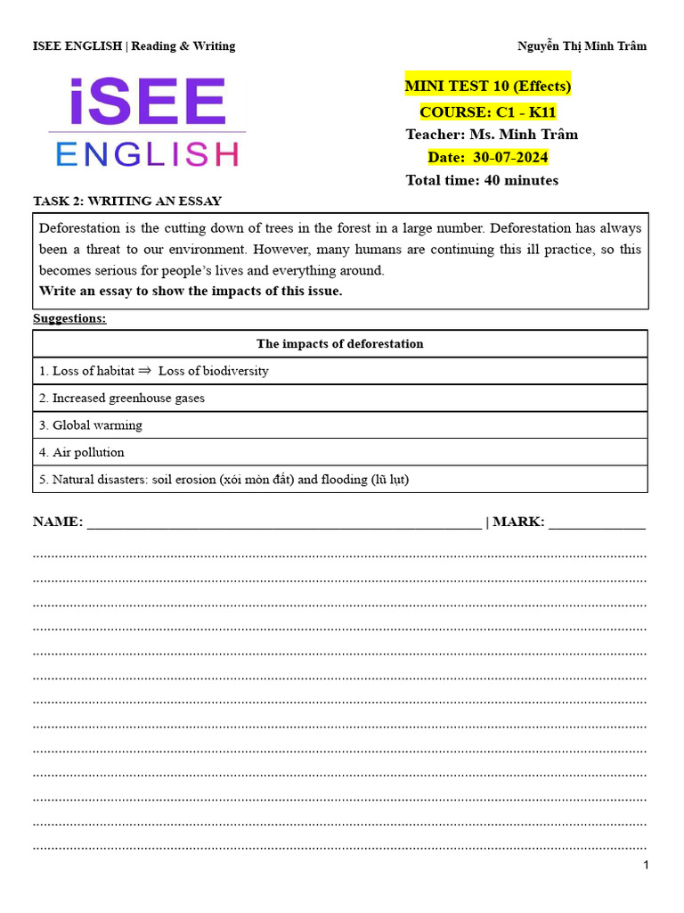 c1-k11 - Mini Test 10 - Effects | PDF | Deforestation | Systems Ecology