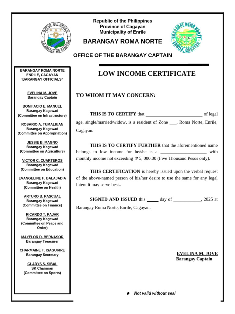 Cert For Low Income | PDF