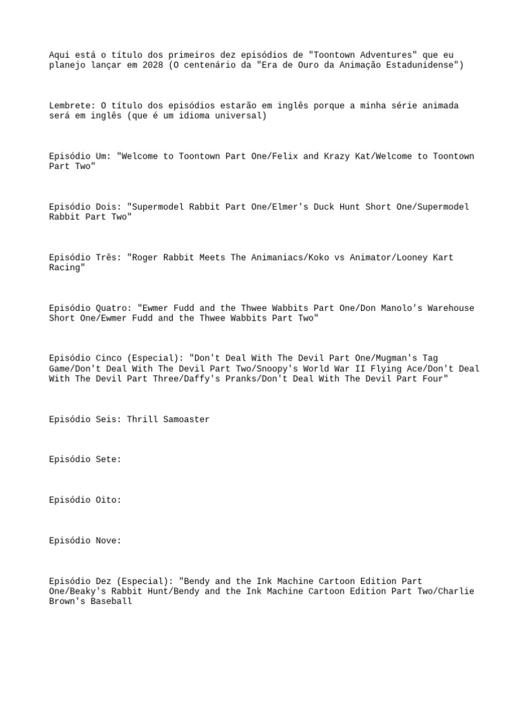 Títulos dos Episódios de Toontown Adventures | PDF