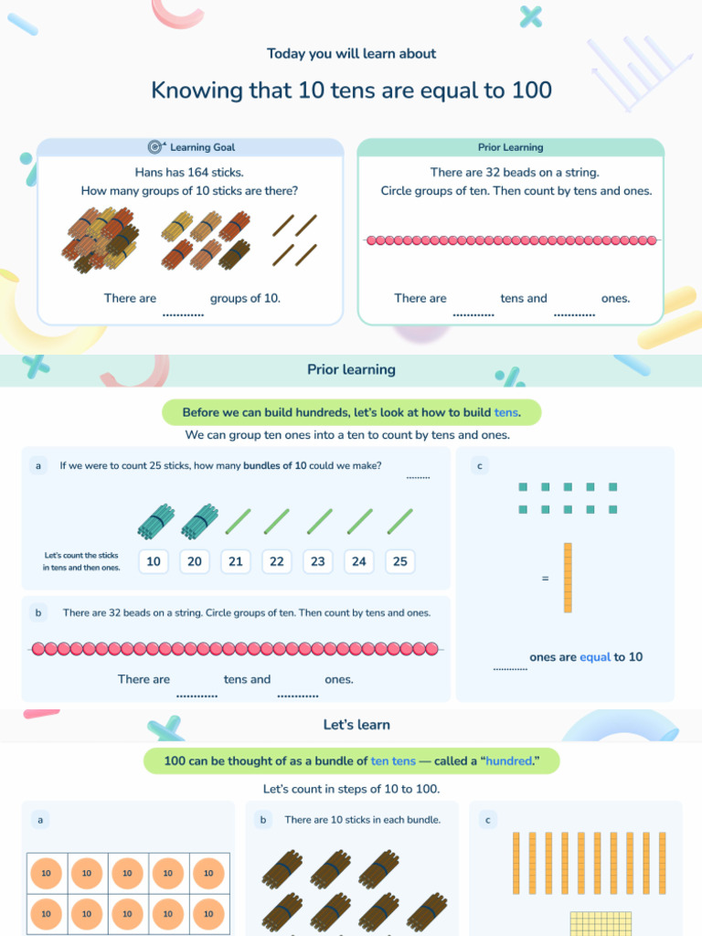 Knowing That 10 Tens Are Equal To 100 | PDF