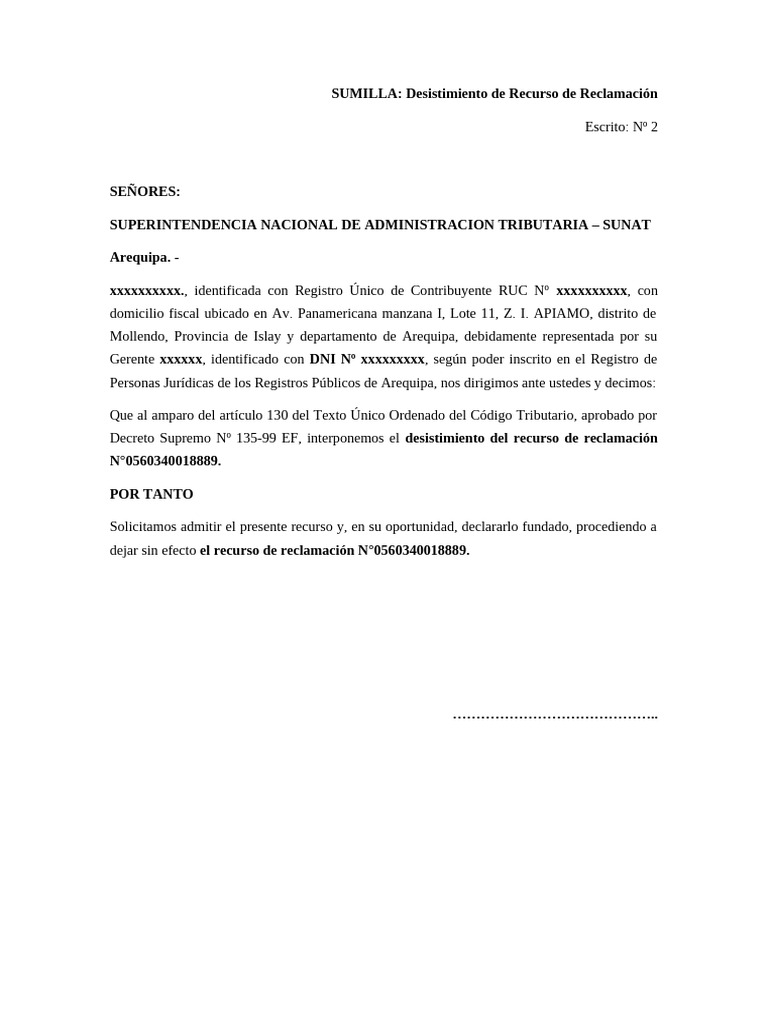 Escrito Desistimiento | PDF