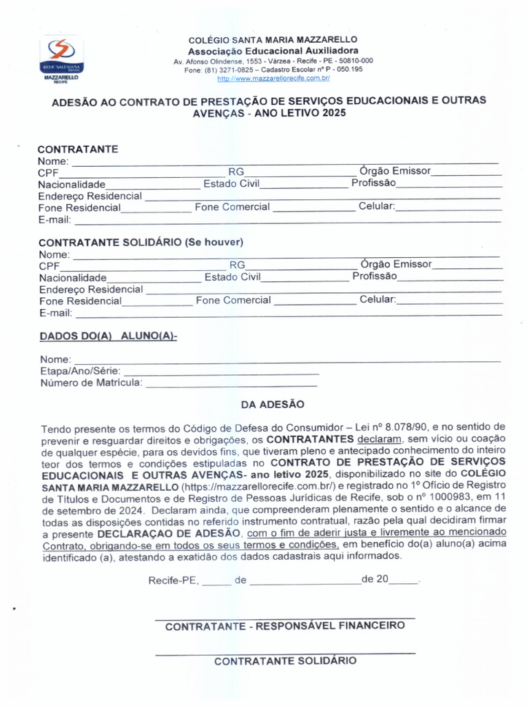 Contrato e Termo de Adesão 2025 | PDF