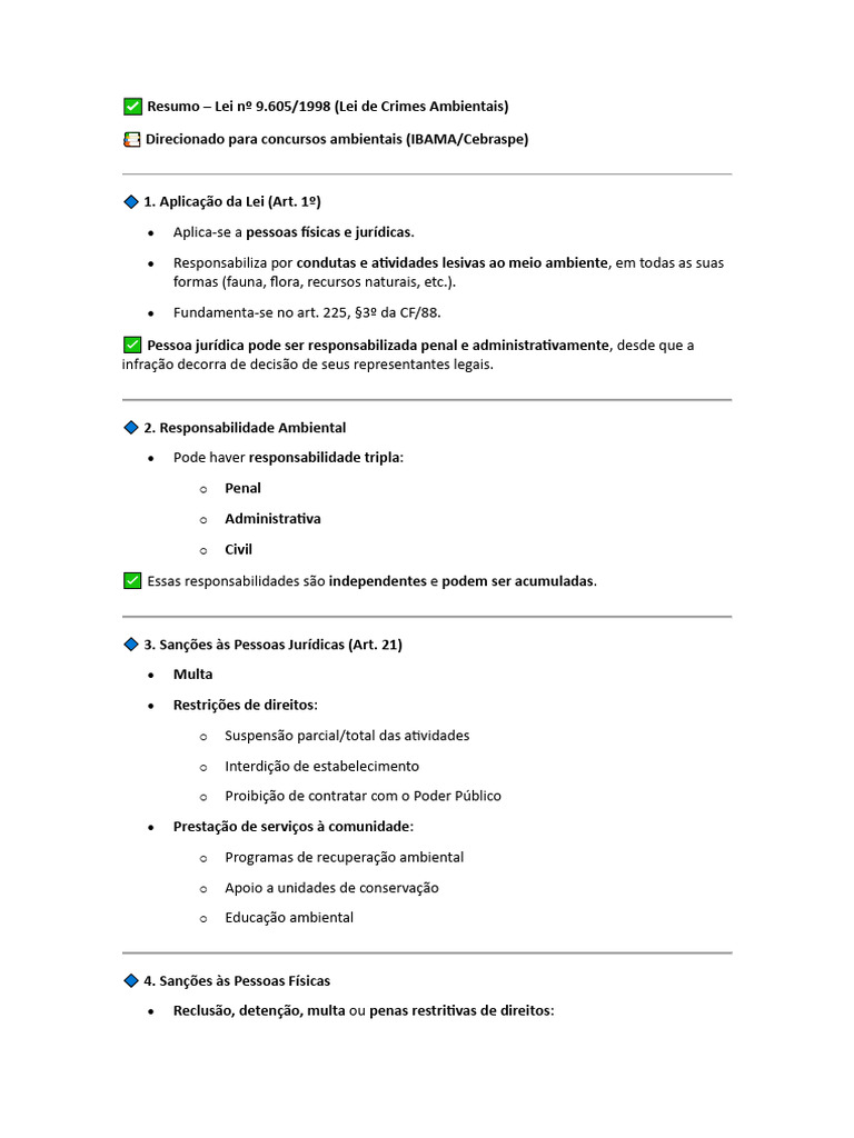 Resumo da Lei de Crimes Ambientais | PDF | Crimes | Crime e Violência