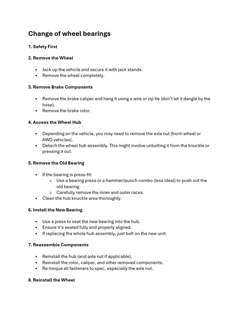 Wheel Bearing Replacement Guide | PDF