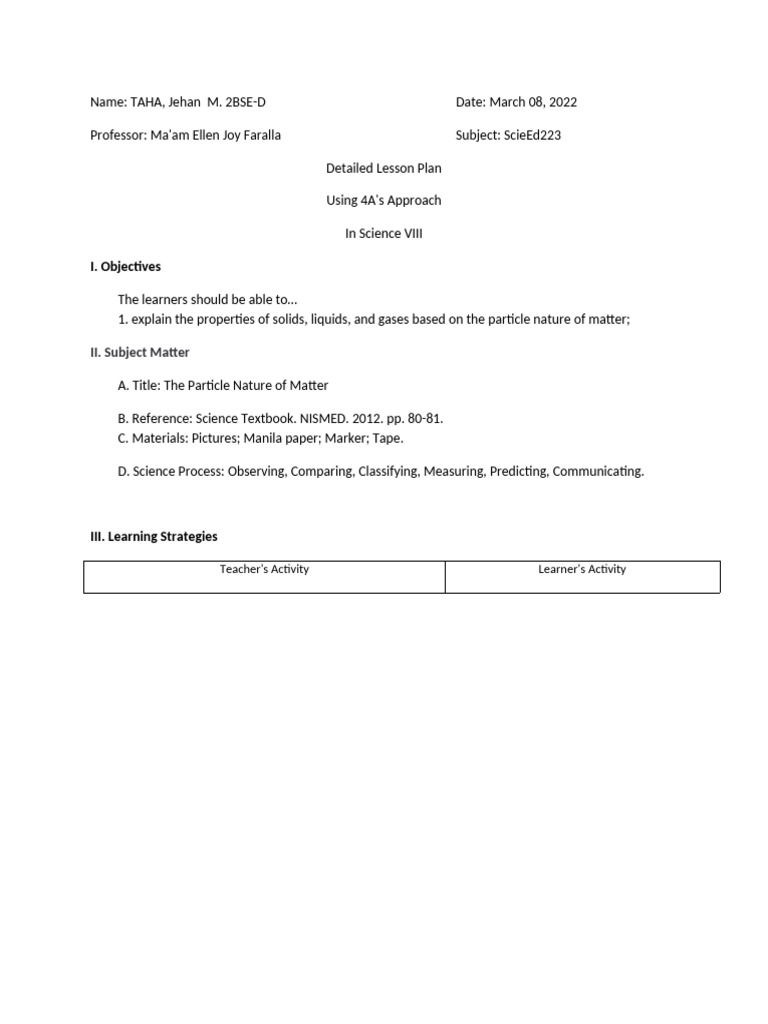 Lesson Plan On Science Education | PDF | Gases | Matter