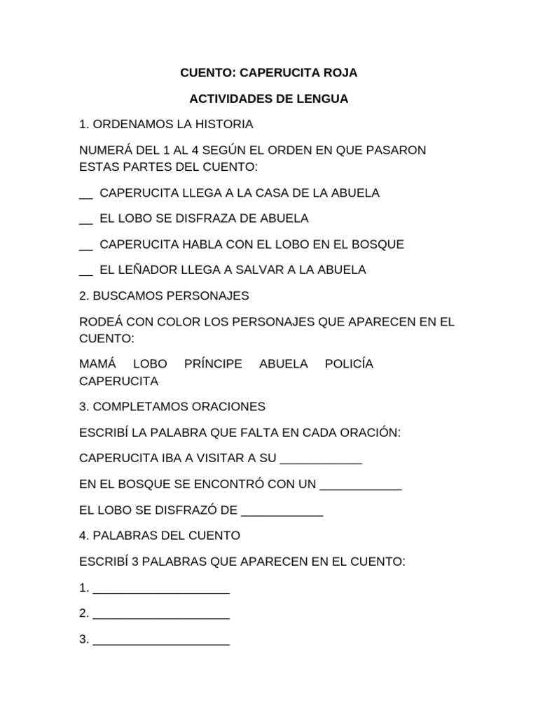 Actividades de Caperucita Roja para Primer Grado | PDF