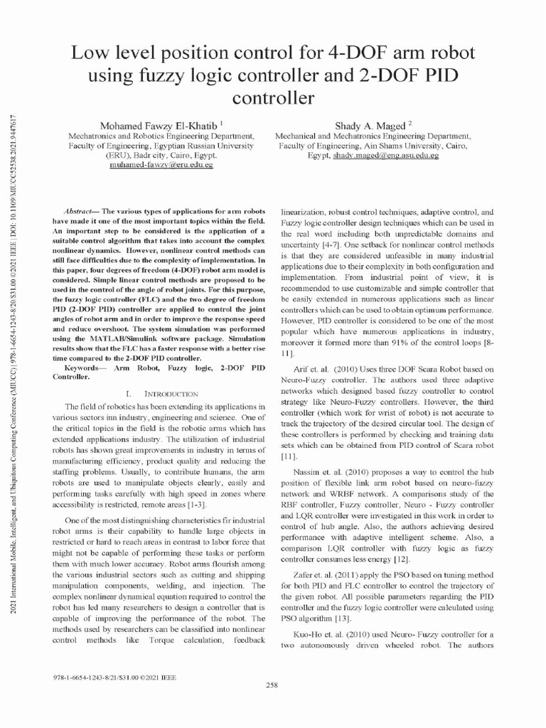 Fuzzy Logic Control for 4-DOF Robot Arm | PDF | Control Theory ...