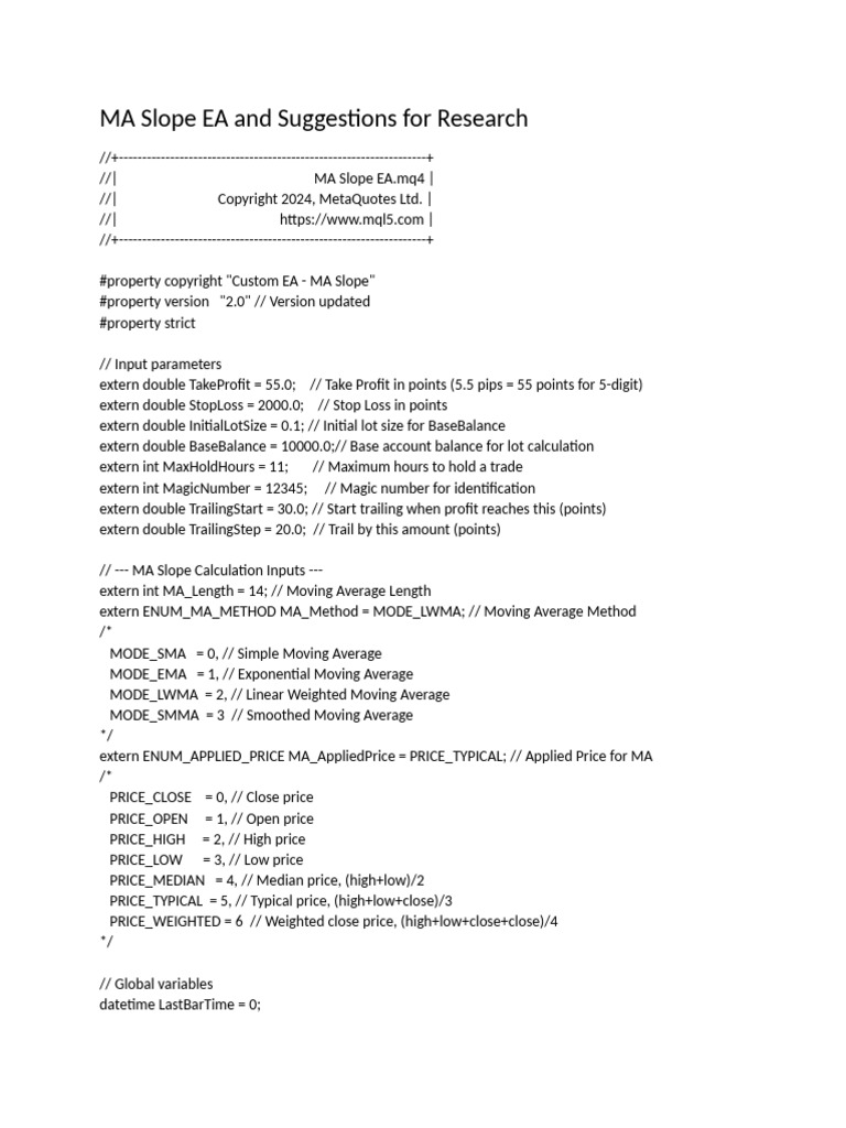 MA Slope EA: Trading Strategy Guide | PDF | Moving Average | Hypothesis