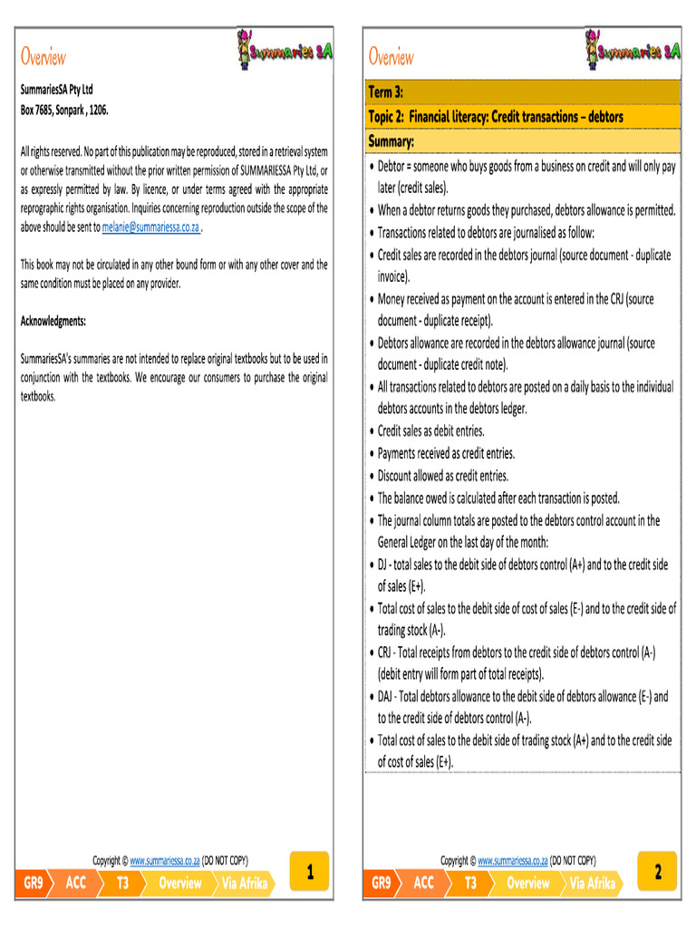 Grade 9 Accounting: Debtors & Creditors | PDF | Debits And Credits ...