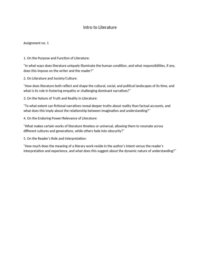Intro To Literature. Homework 1 | PDF