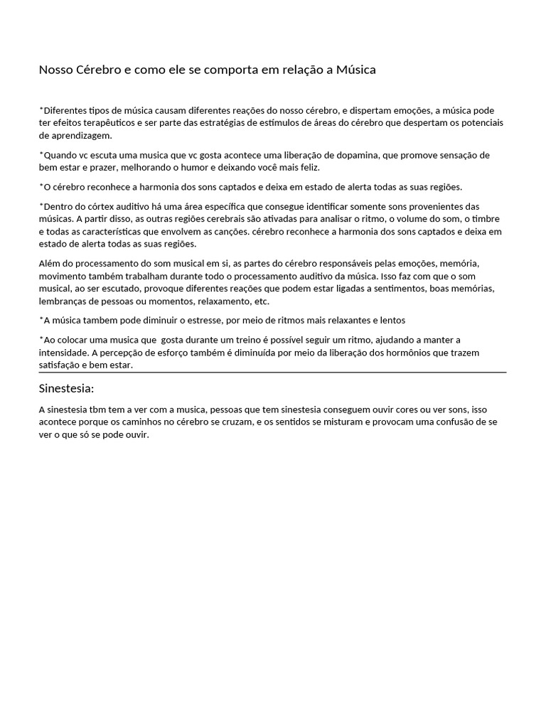 Efeitos da Música no Cérebro Humano | PDF