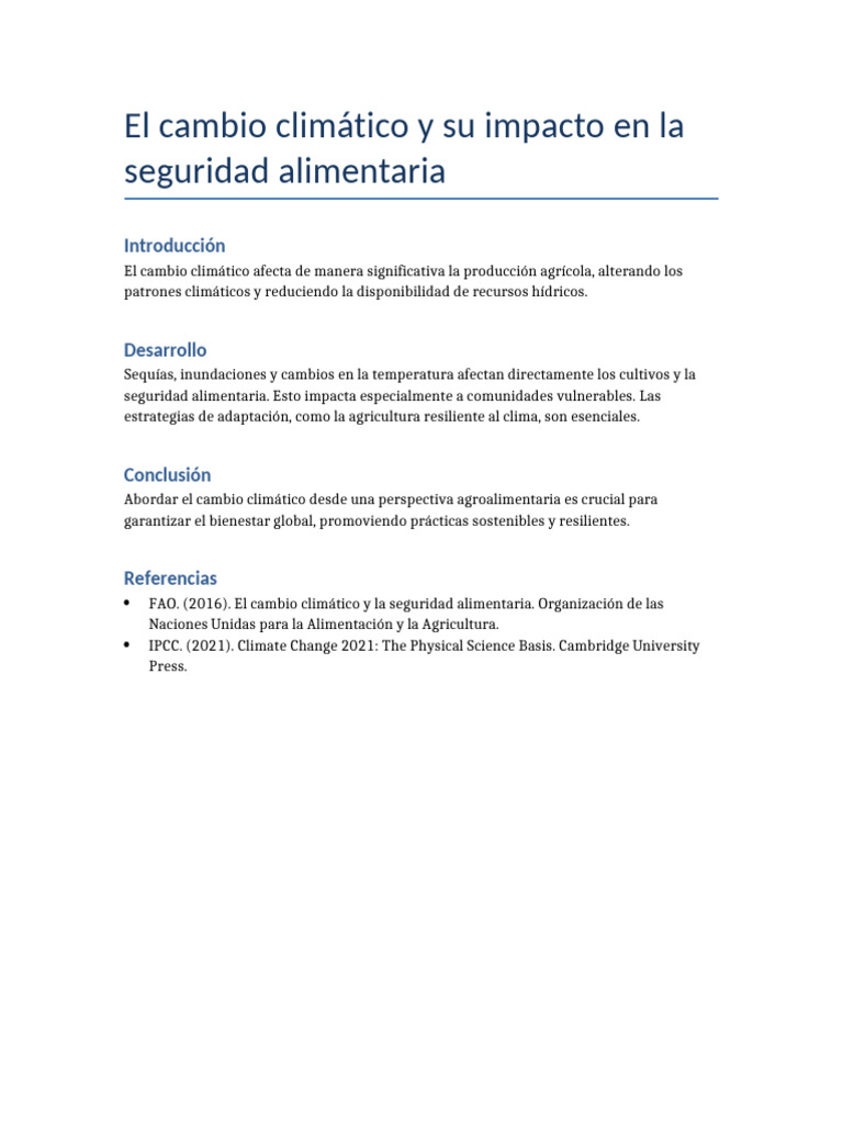 El Cambio Climático y Su Impacto en La S | PDF