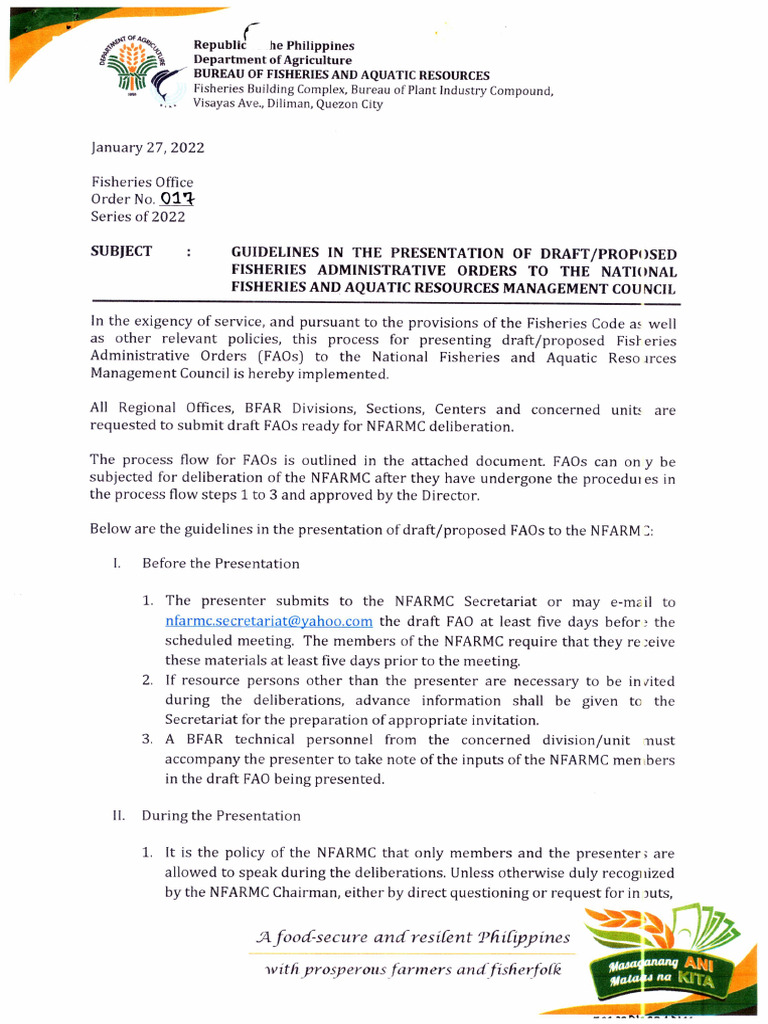 FOO 2022 017 Guidelines in The Presentation of Draft Proposed FAOs To ...