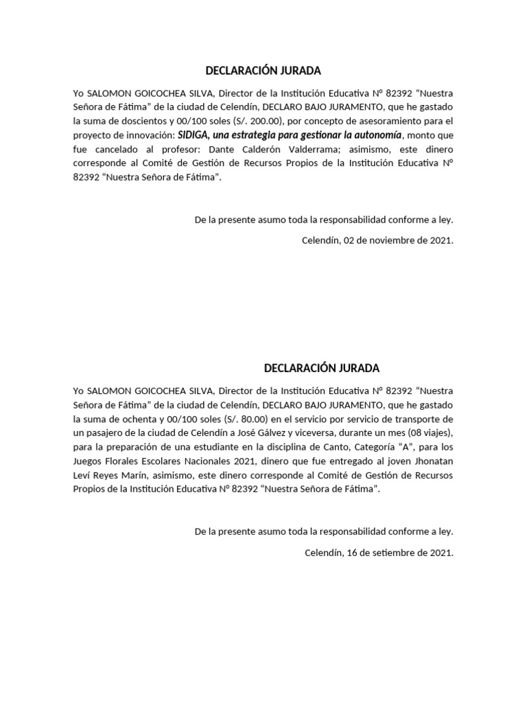 Declaraciones Juradas de Gastos Educativos | PDF