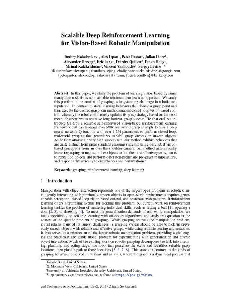 QT-Opt - Scalable Deep Reinforcement Learning For Vision-Based Robotic ...