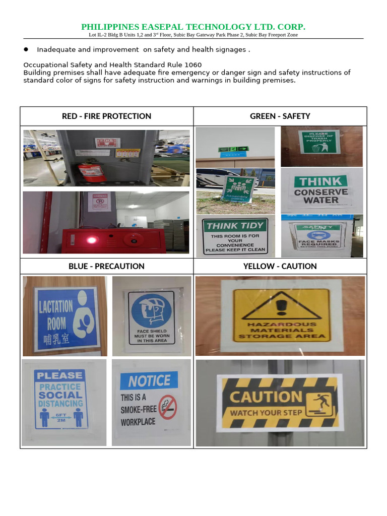 Safety Signage Standards in Subic Bay | PDF
