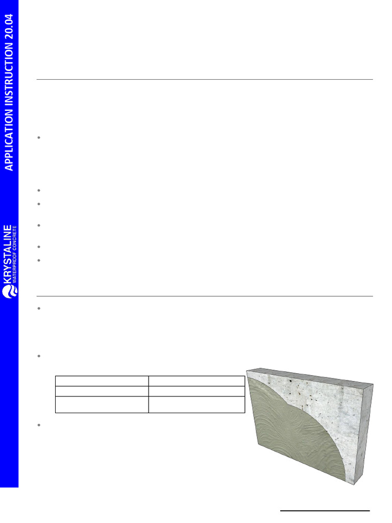 Krystaline 1 Waterproofing Application Guide | PDF | Concrete | Paint