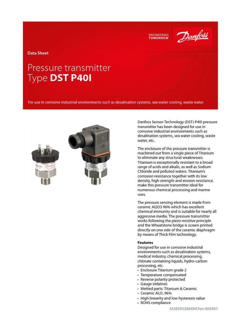 Datasheet Pressure Transmitter DST P40I | PDF | Pressure Measurement ...