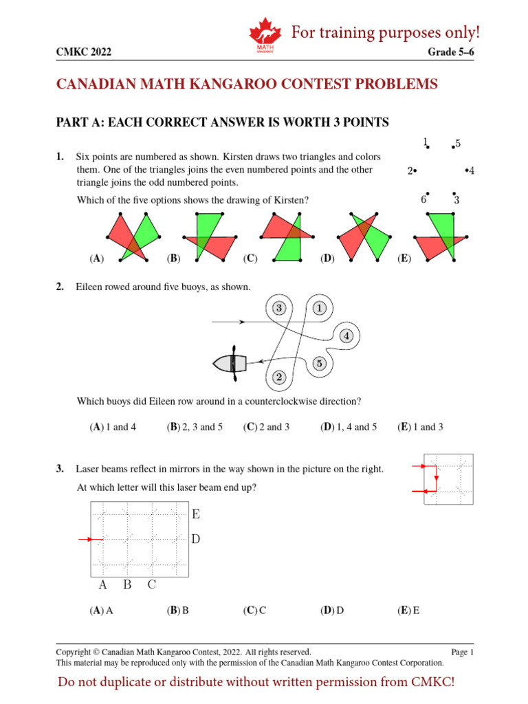 For Training Purposes Only!: Canadian Math Kangaroo Contest Problems | PDF