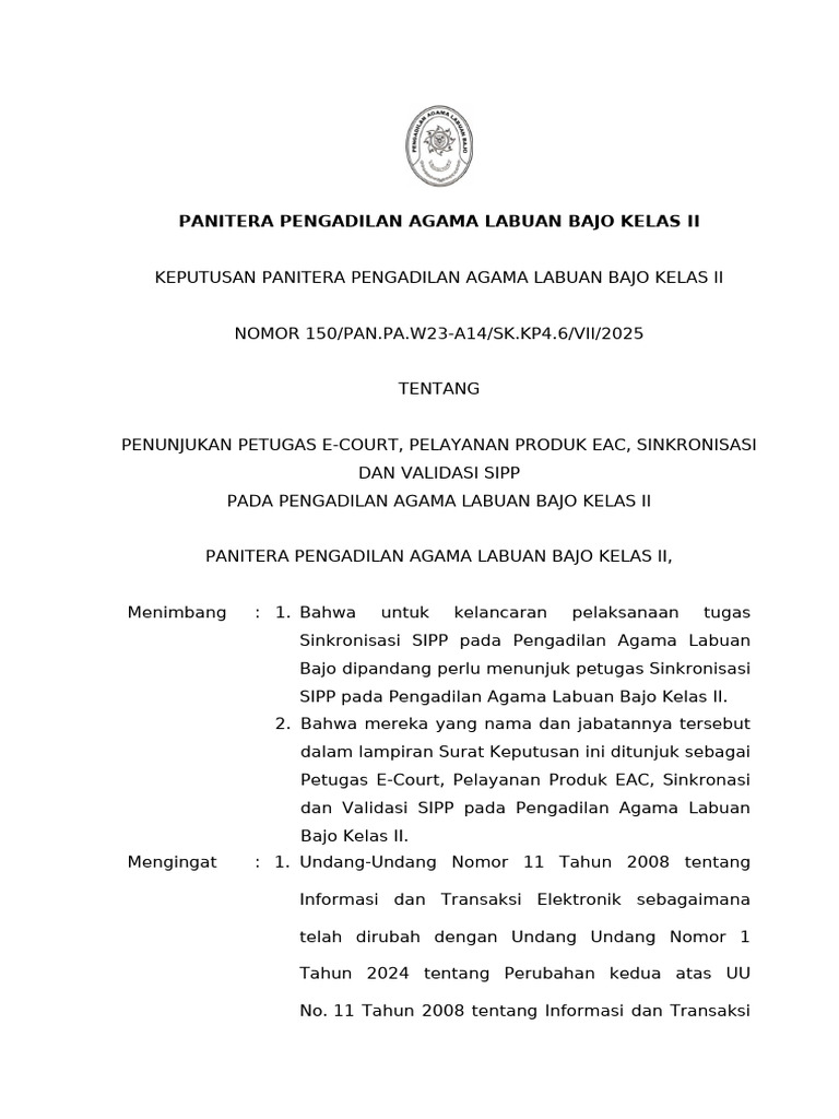 Penunjukan Petugas E-Court Labuan Bajo | PDF
